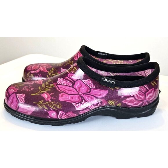 Sloggers Womens Size 10 Waterproof Garden Clogs Purple Floral Print Made In USA - Picture 5 of 12